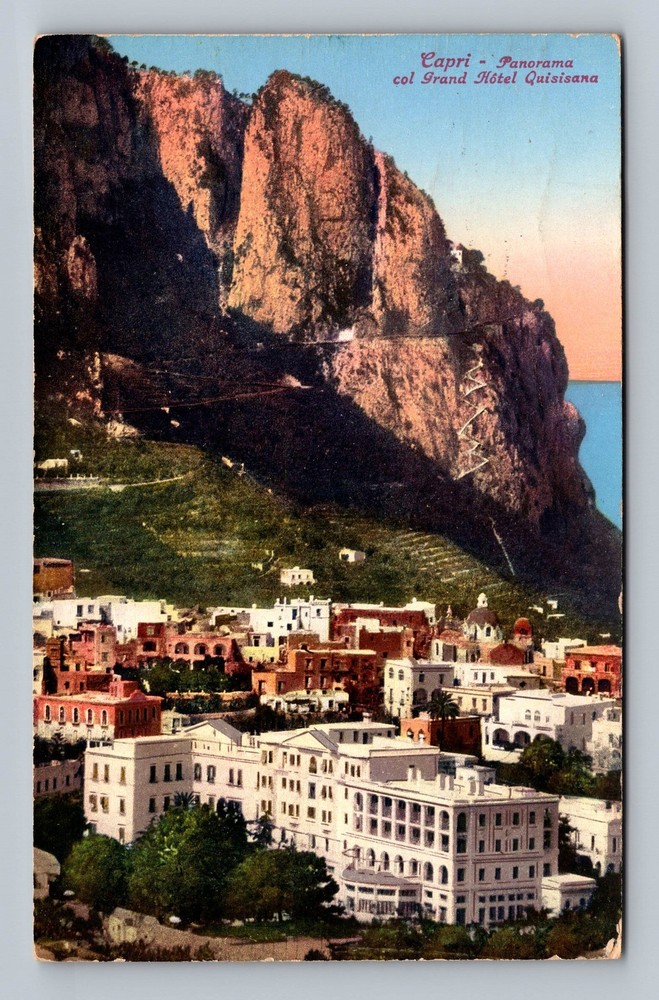 Italy- Capri Panorama Grand Hotel Quisana Souvenir Old View PC Vintage Postcard