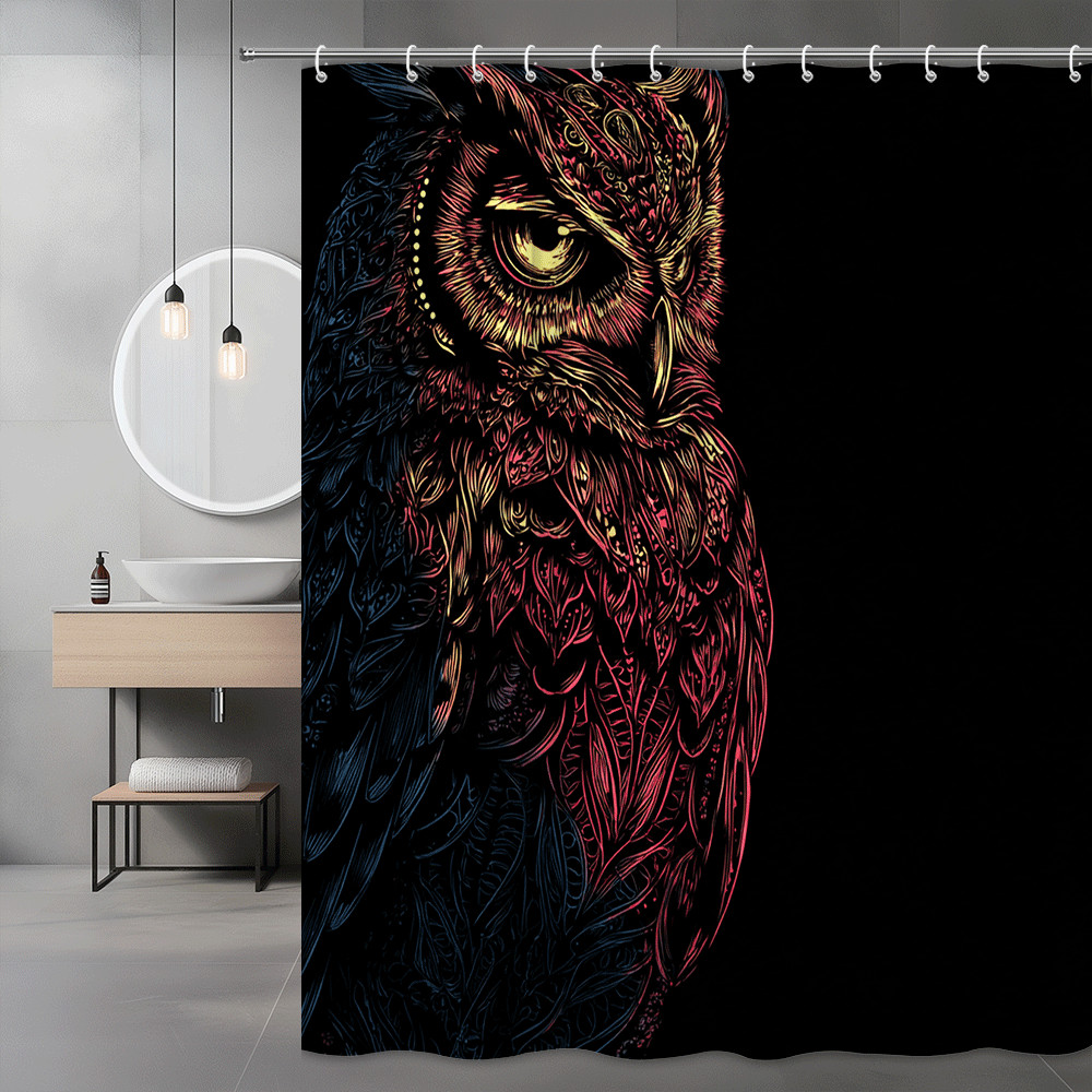 Neon Owl Shower Curtain Black and Pink Graphic Print
