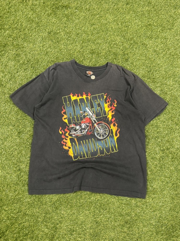Vintage 90s Flame Harley Davidson Flames Biker Shirt XL single stitch