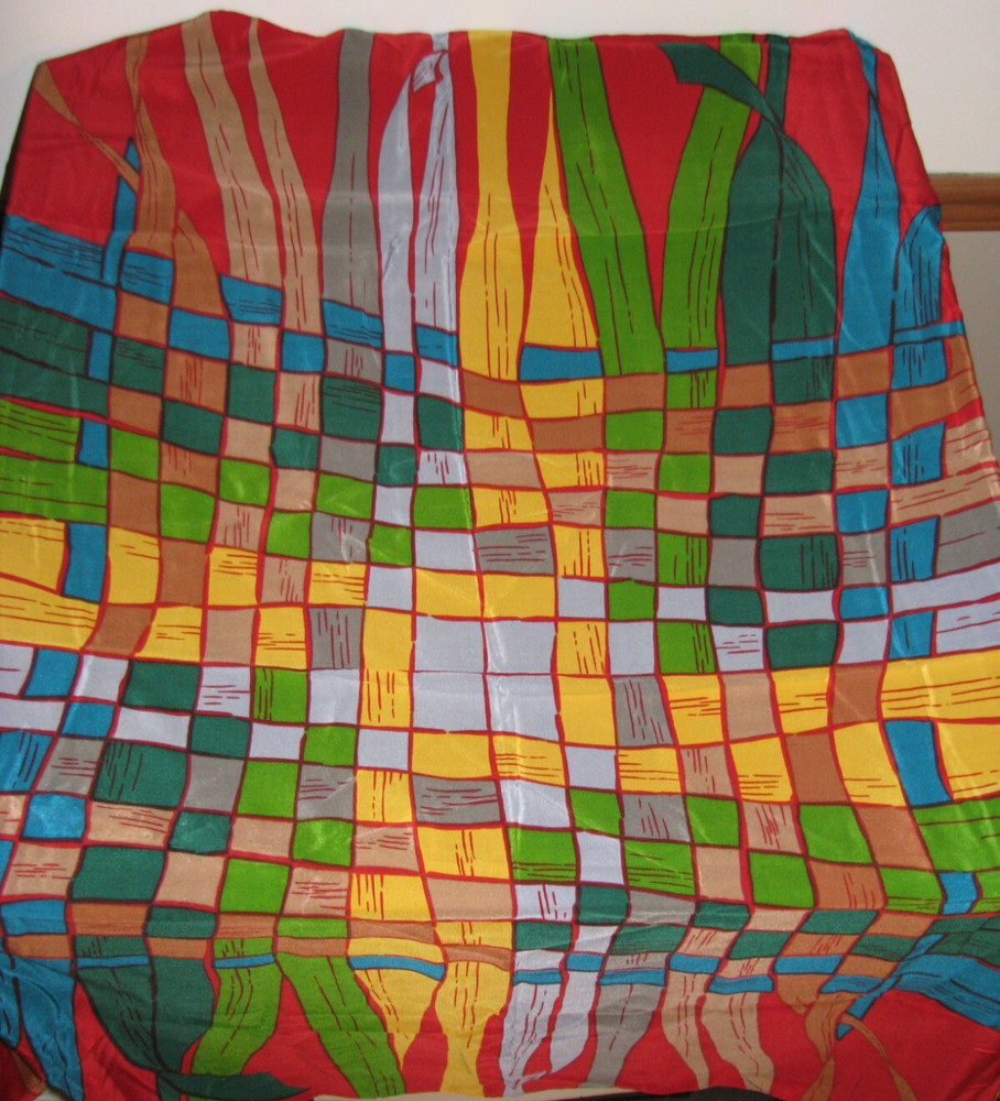Golden Camel Colorful Red Yellow Green Hand Rolled & Print 100% Silk Scarf 42