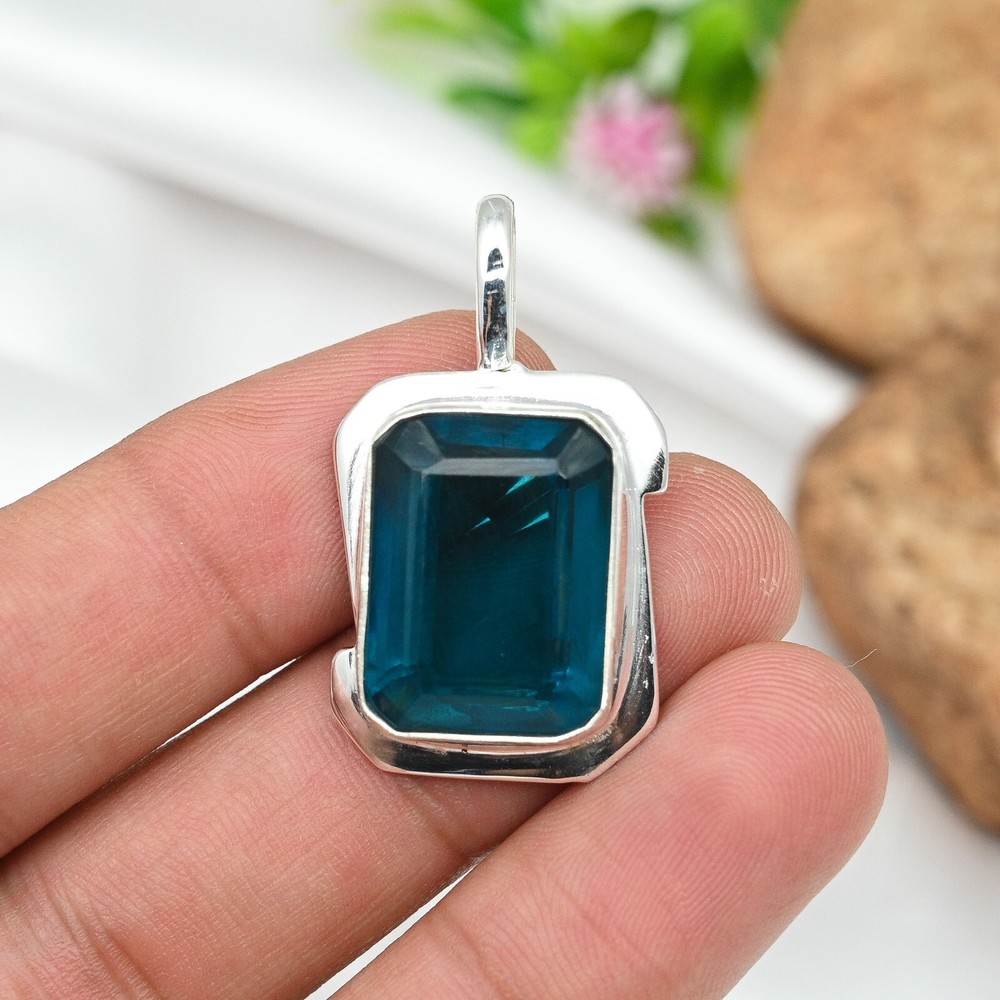 Indicolite Tourmaline Handmade Sterling Silver Pendant Jewelry Gift