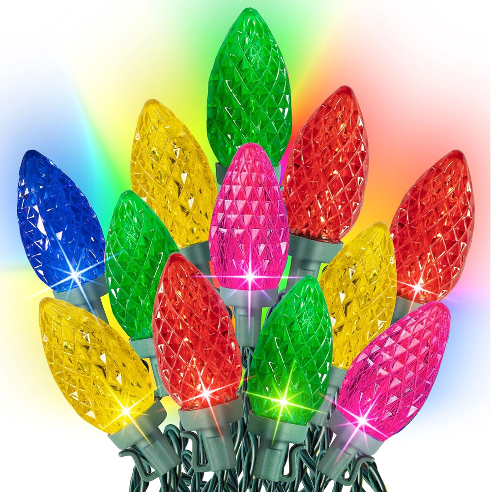 C9 Christmas String Lights, Waterproof Connectable Green Wire Fairy Lights, Chri