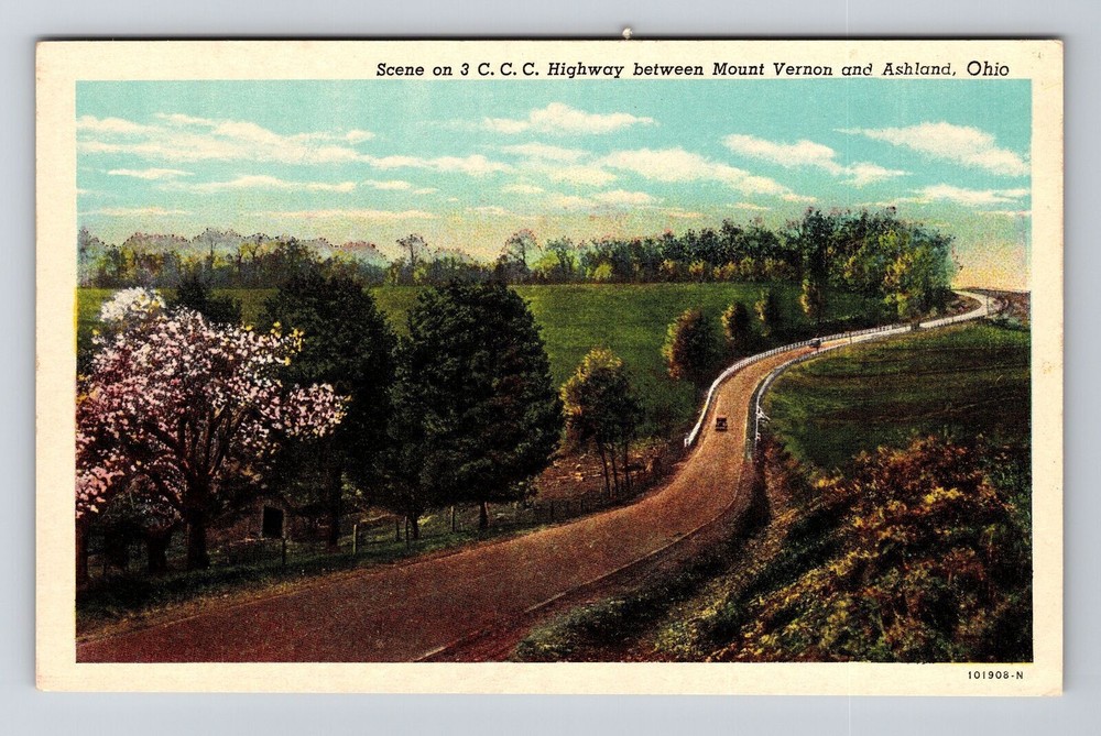 Ashland OH-Ohio, Tree Lined 3 C.C.C. Highway, Vintage Postcard