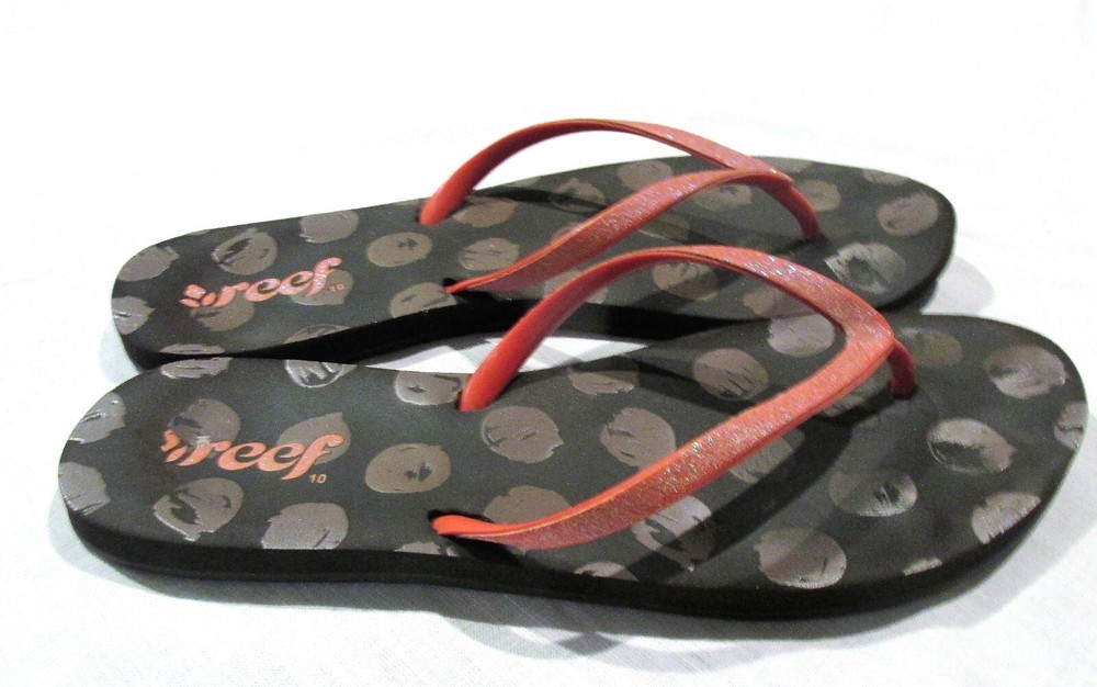 REEF Orange/Brown  Flip-Flops Irridescent Glitter Thong Sandals Womens  10