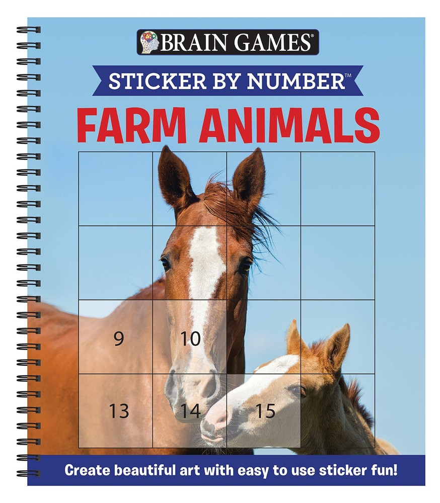 Brain Games - Sticker by Number: Farm Animals (Easy - Square Stickers):...