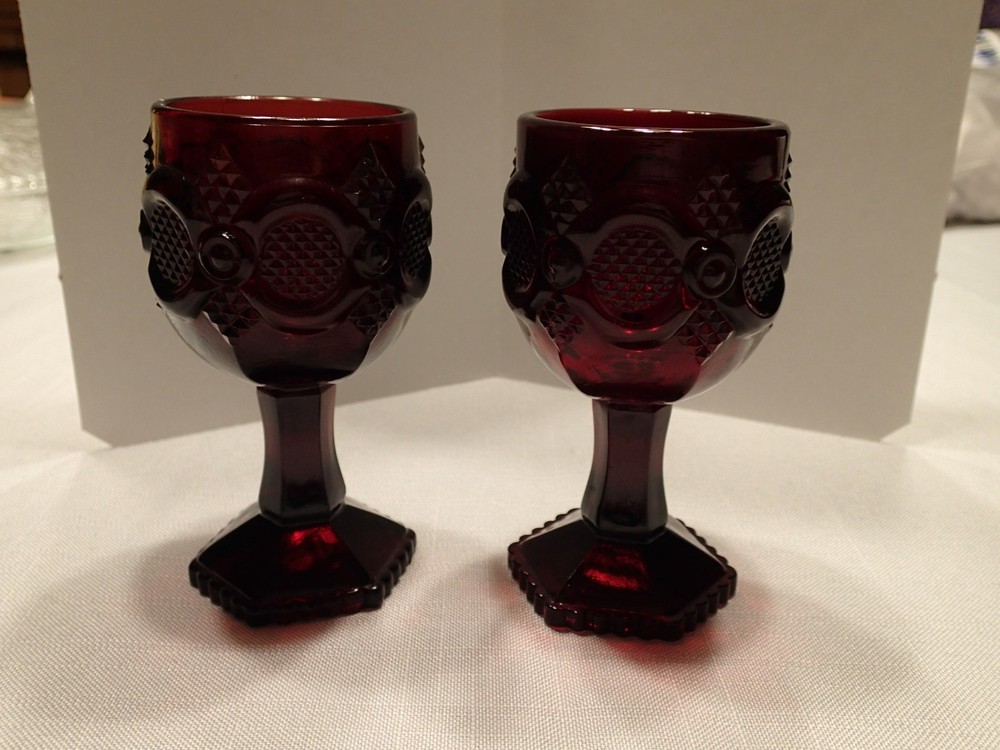 2 VTG RUBY RED Glass 1876 AVON CAPE COD Water/Wine / Cordial  Goblets Lot Of 2
