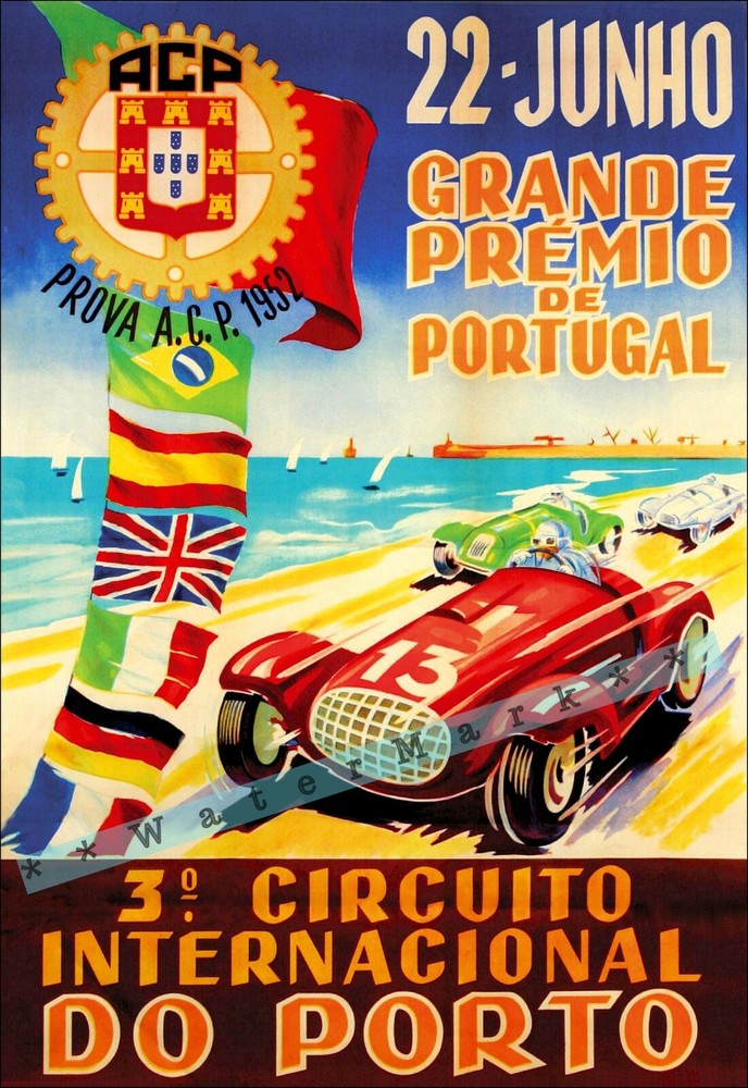Vintage 1952 Grande Prêmio de Portugal Car Race Retro Poster Art Print  
