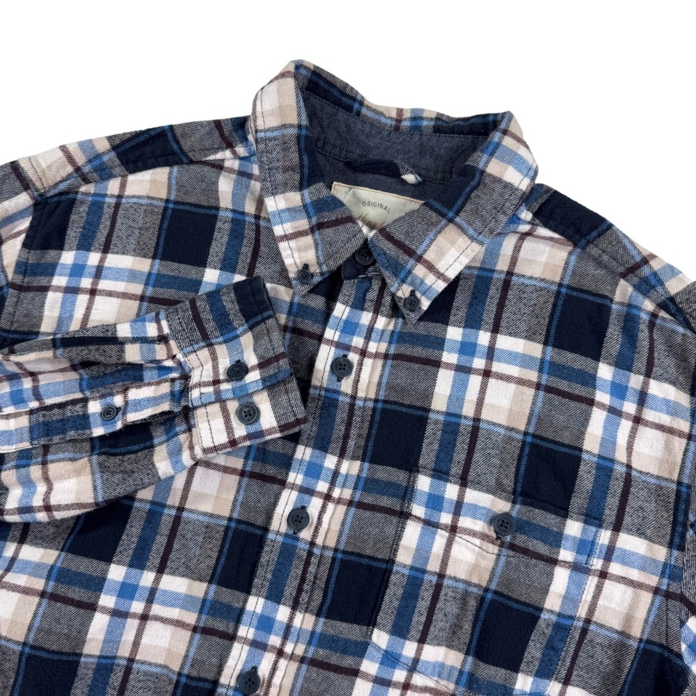 Weatherproof Vintage Flannel Shirt Mens Medium Blue Plaid Long Sleeve Button Up