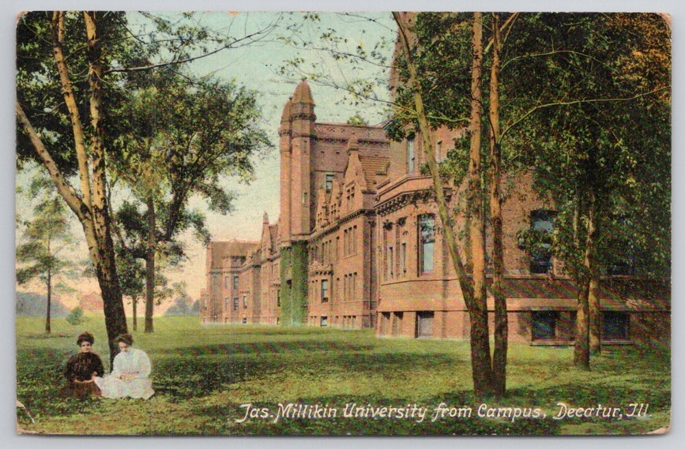 1917 Jas. Millikin University, Decatur, IL Campus Postcard, Made in Germany