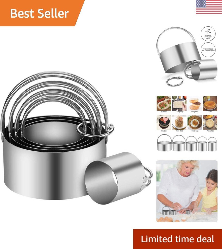 5-Piece Stainless Steel Cookie Cutters Set with Ergonomic Handle - Round Molds
