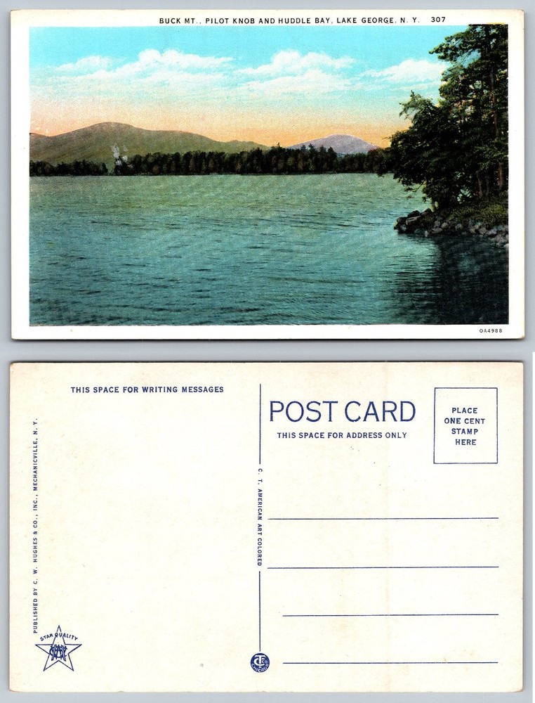 Buck Mt Pilot Knob Huddle Bay Lake George NY Linen Postcard