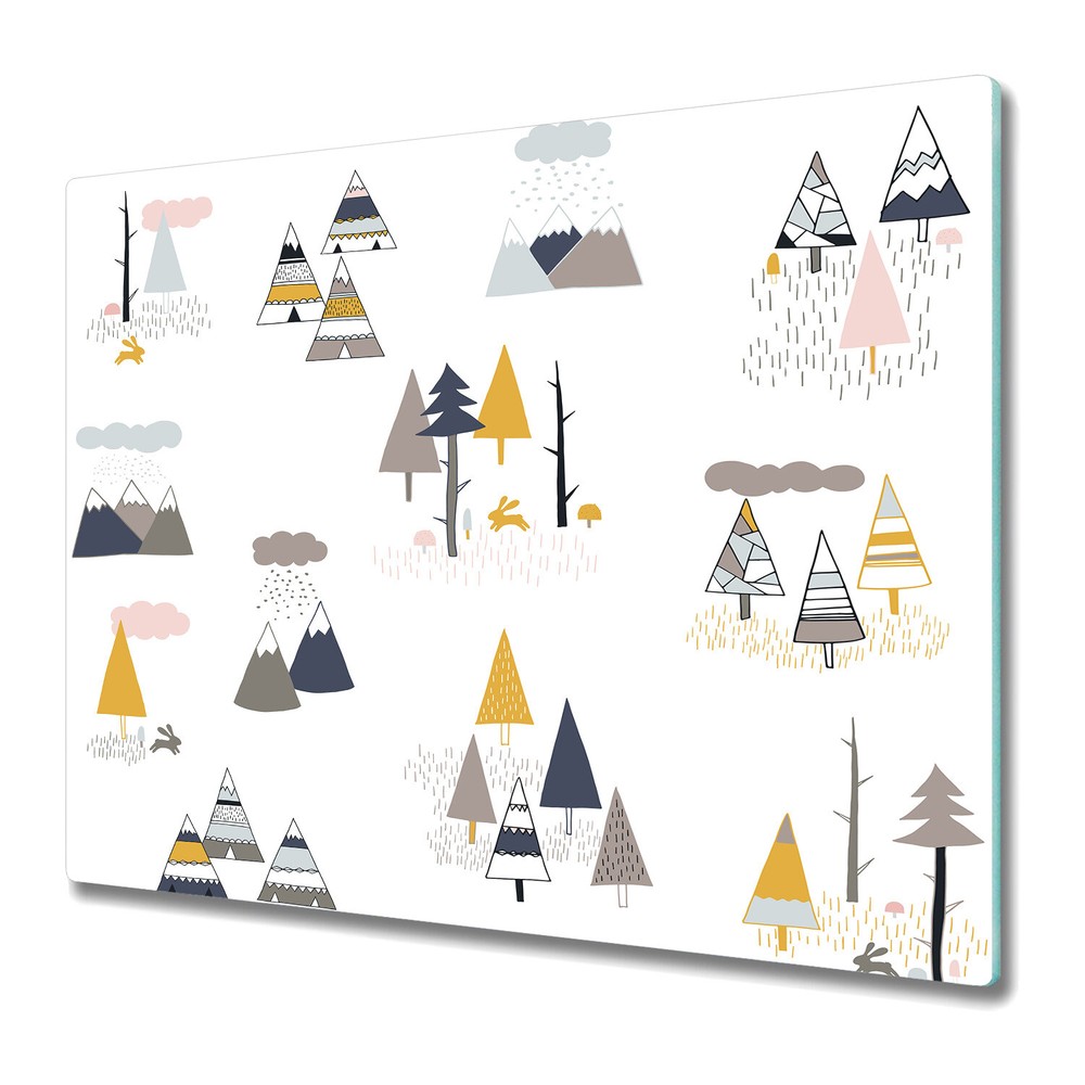 Serving Chopping Cutting Board Glass Cover Worktop Saver Trees white 60x52