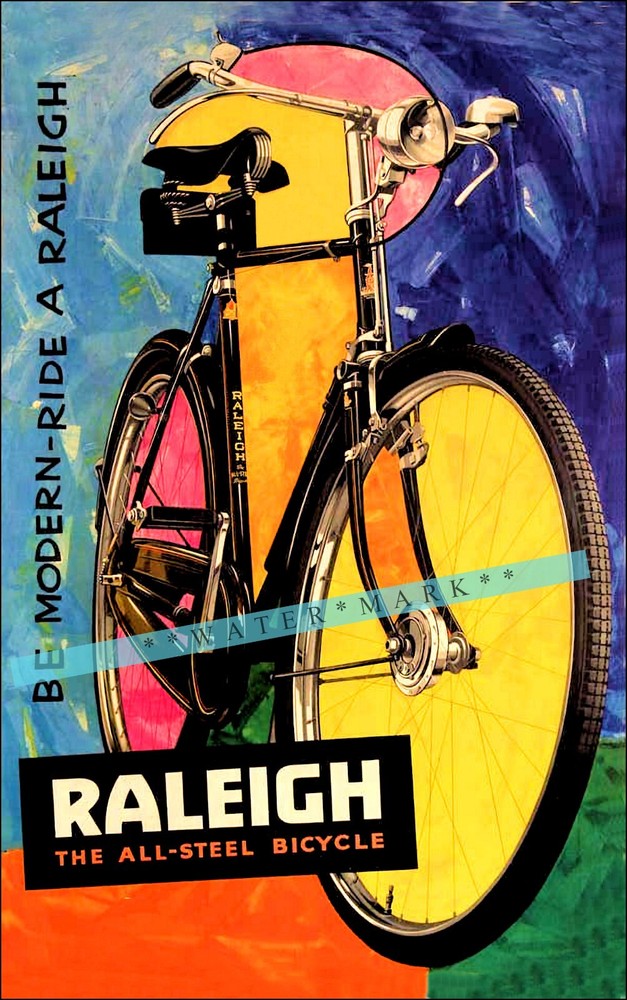 Raleigh Cycles 1950 Be Modern Vintage Poster Print Retro Style Bicycle Art