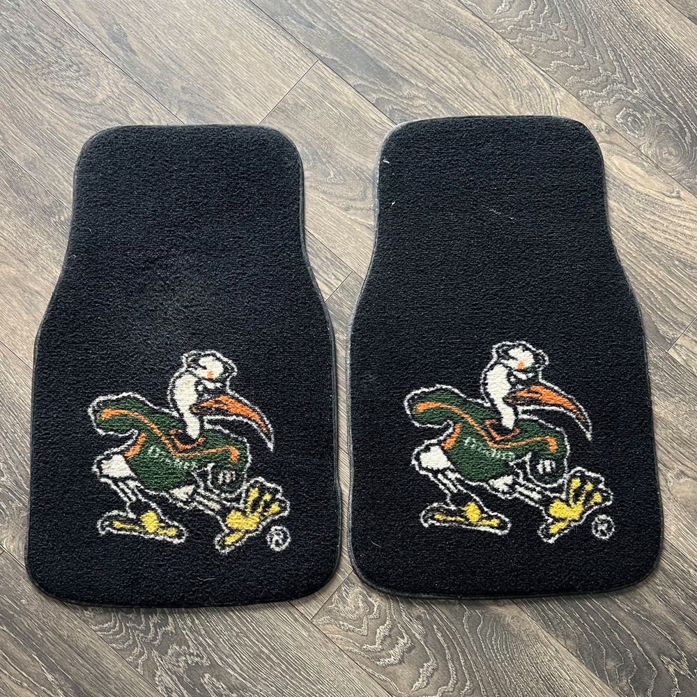 Miami Hurricanes Carpet Floor Mats with Sebastian Mascot Logo for Truck or Car