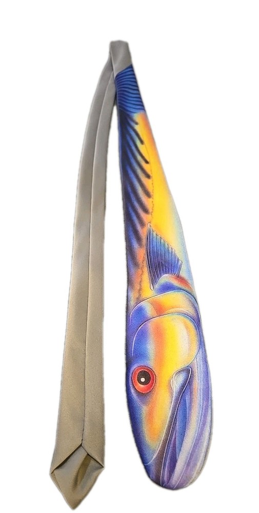 RALPH MARLIN 1986 Tie Necktie FISH Men's Vintage Blue Designer Tuna Tie 54x2.5