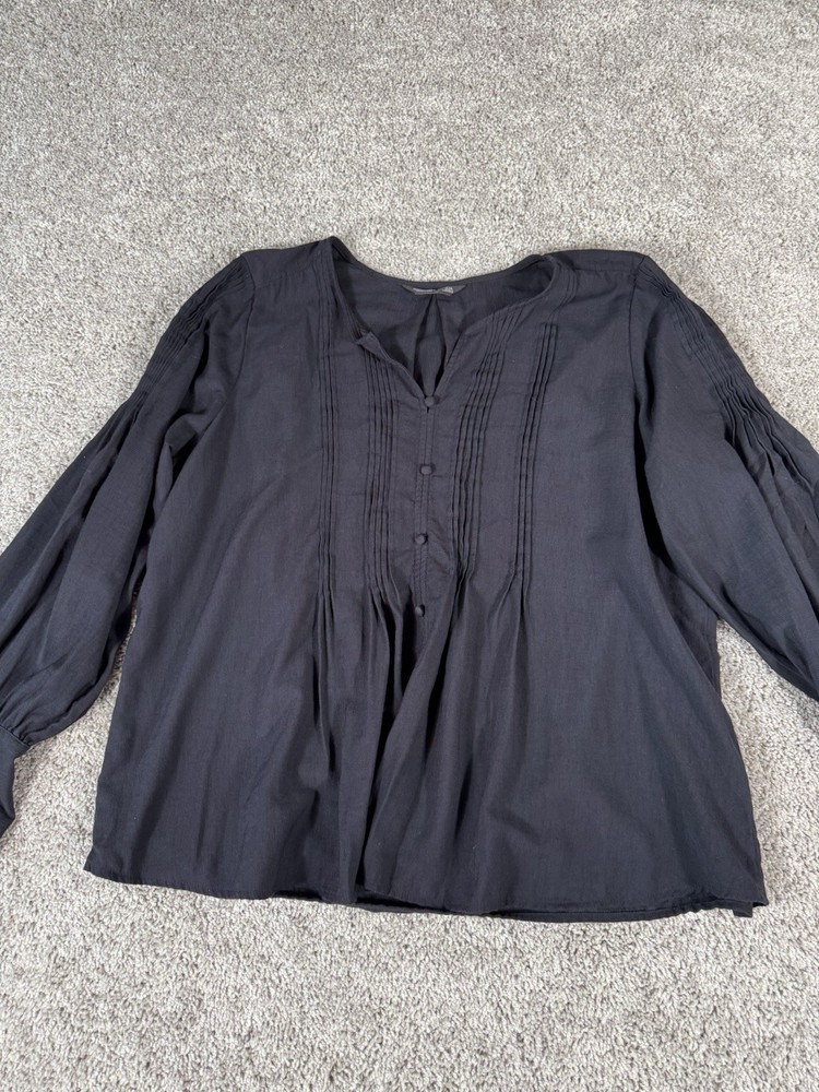 Simply Vera Wang Blouse XXL Black Pleated Long Sleeve Sheer Layered Peplum