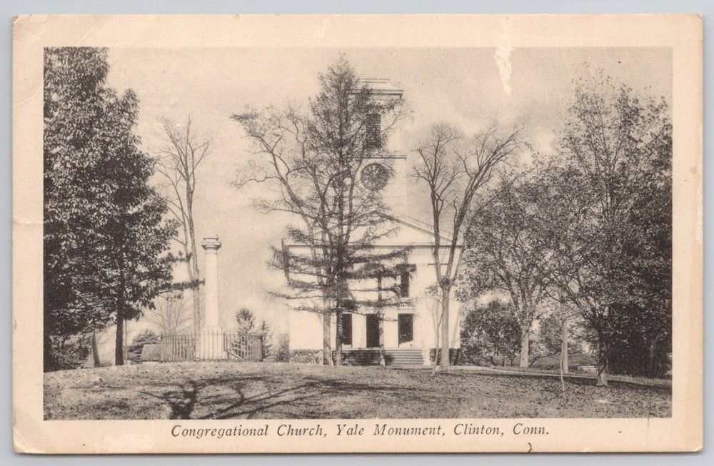 1930 Clinton CT Congregational Church Yale Monument Postcard