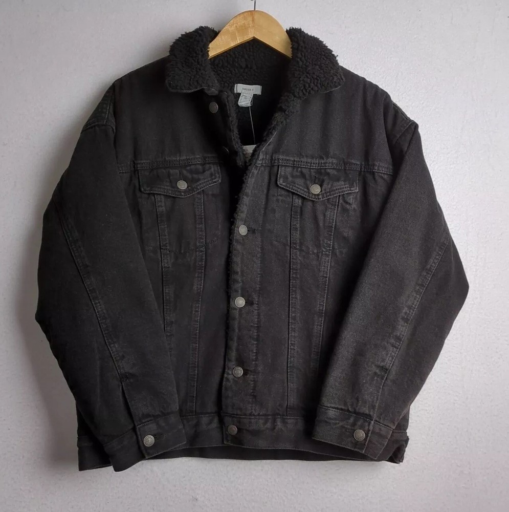 Forever 21 Black Jean Jacket Mens Medium Fleece Lined