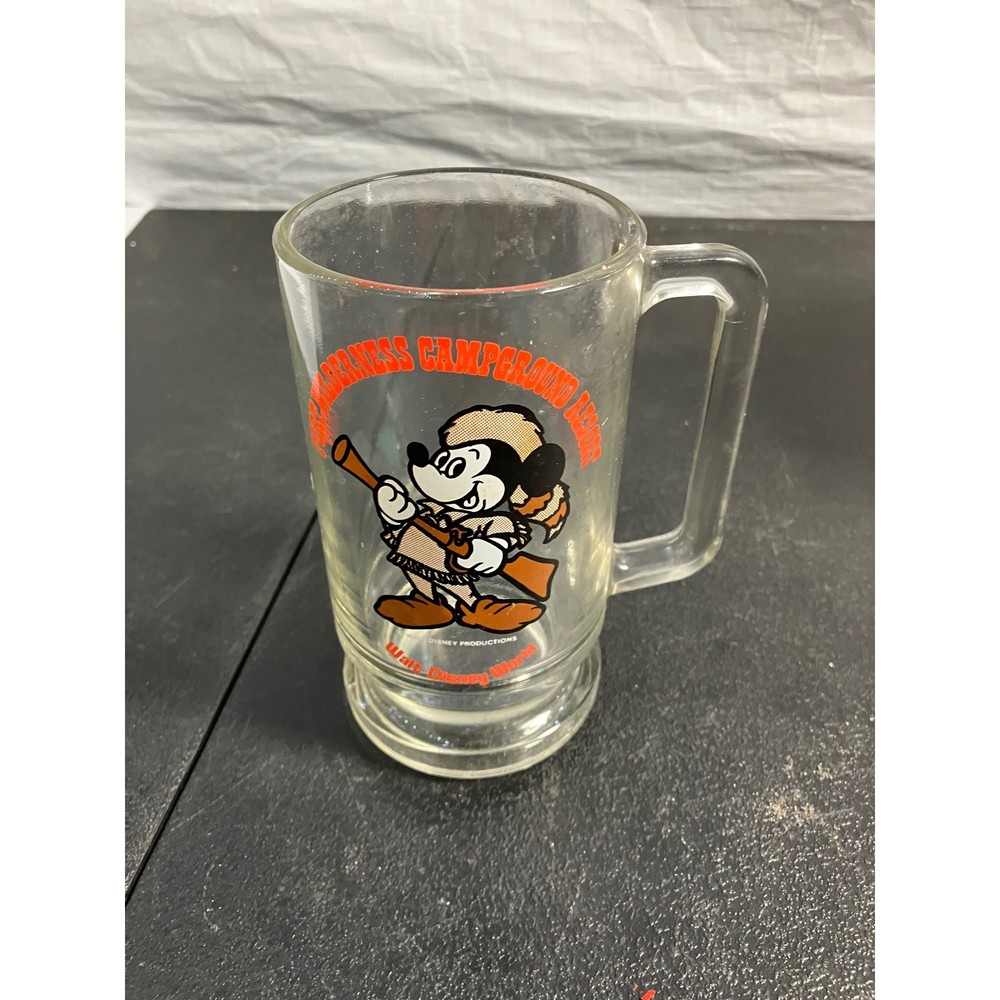 Vintage Disney Fort Wilderness Campground Mickey Mouse Glass Mug Beer Stein