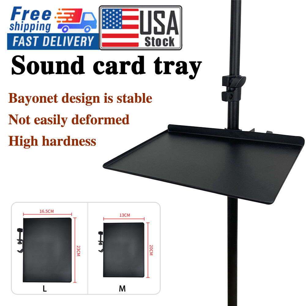 Universal Mic/Microphone Stand Tray Adjustable Clamp-On Rack Tray Holder Large