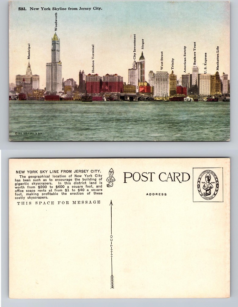Jersey City, NJ-New Jersey New York Skyline Across Hudson River Vintage Postcard