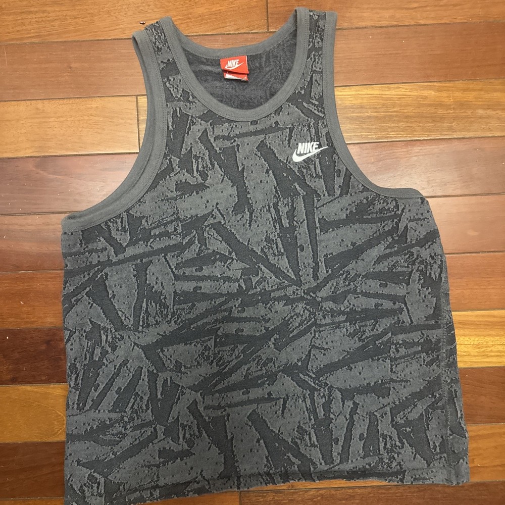 Nike Tank Top Womens Black Gray Abstract Textured Pattern Racerback Size Large