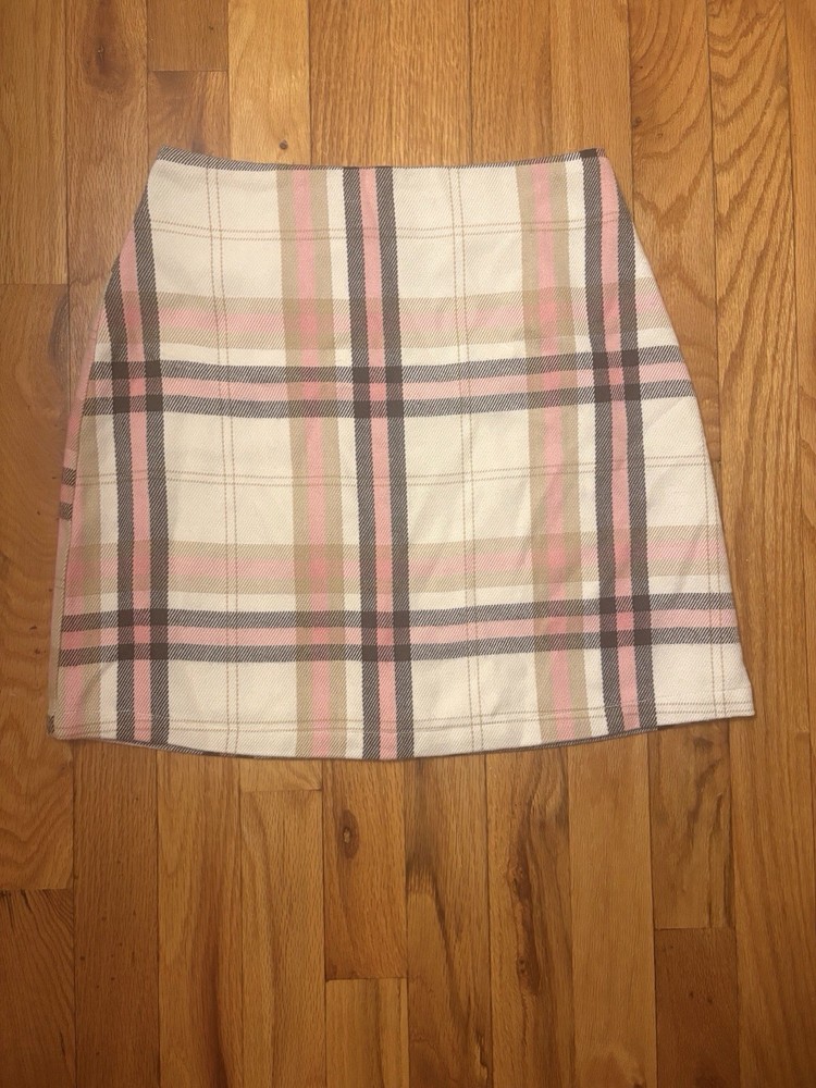 Francesca’s Blue Rain Fitted Pink Plaid Mini Skirt Size XS
