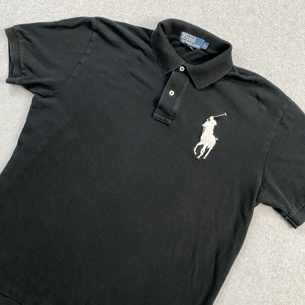 Ralph Lauren Polo Shirt Mens Large Black Big Pony Golf Preppy City Cotton Dad