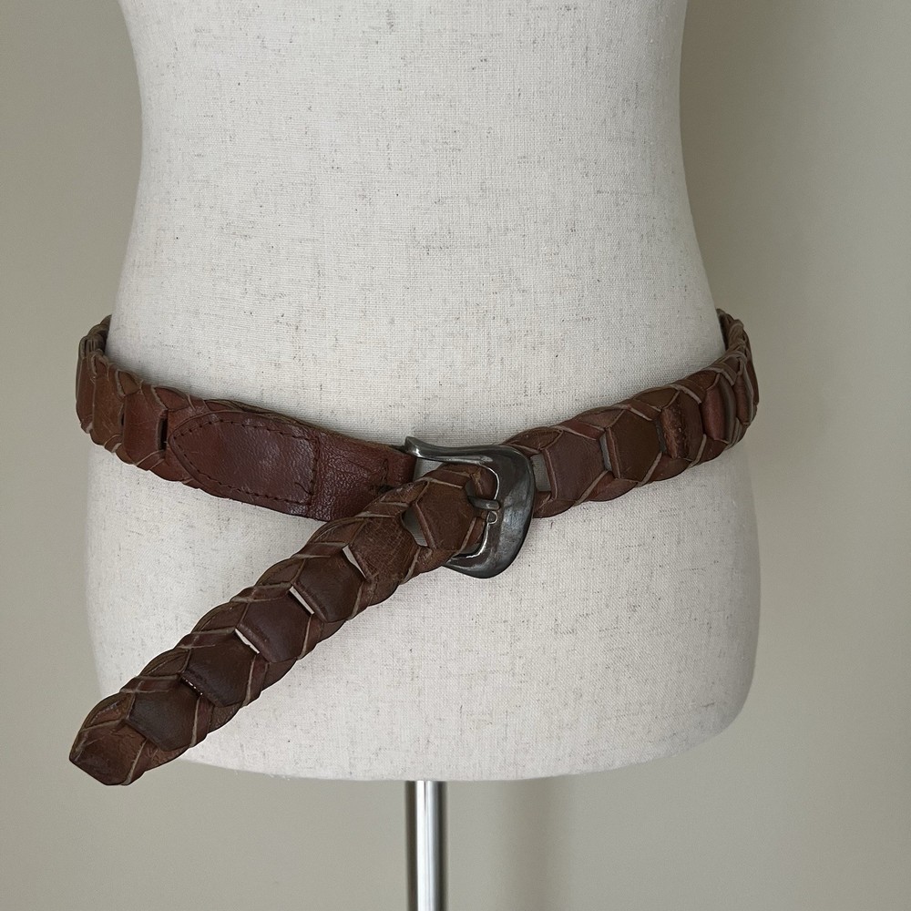 VTG Y2K Womens Genuine Leather Braided Belt M/L Brown Chunky Boho Western