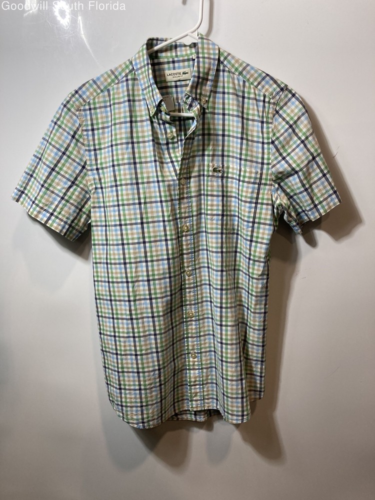 Lacoste Mens Multicolor Plaid Print Regular Fit Collared Button-Up Shirt Size S