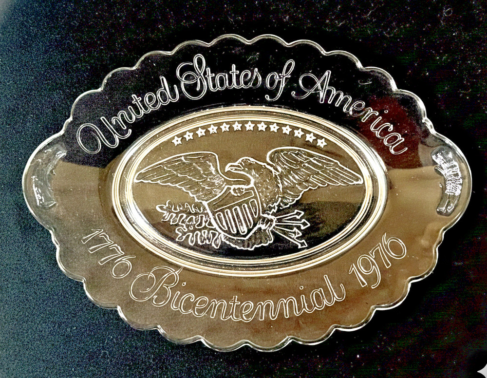 1976 Bicentennial Glass Tray USA Eagle Patriotic Vintage America Independence