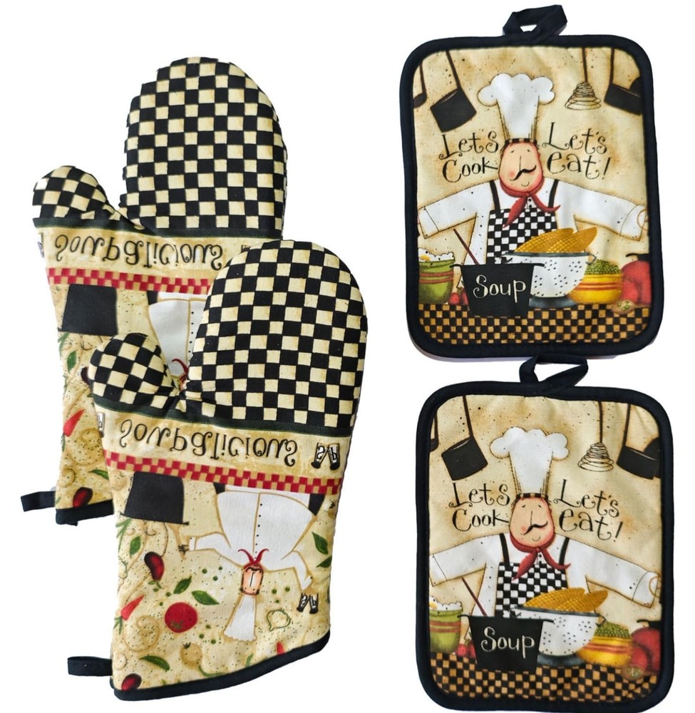 Cool Chef Heat Resistant Oven Mitts and Pot Holders Set
