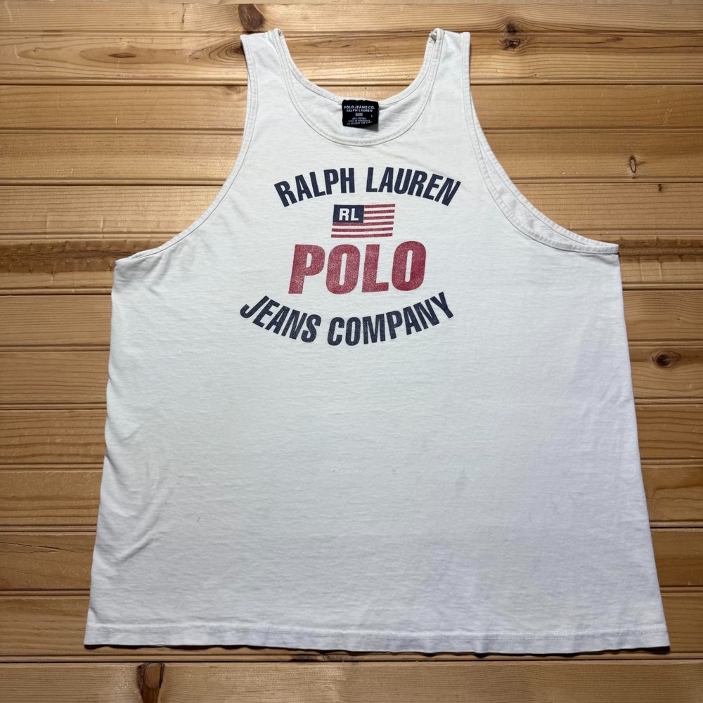 Vintage 90s Polo Ralph Lauren Big Logo Flag Streatwear Graphic Tank Top - Large