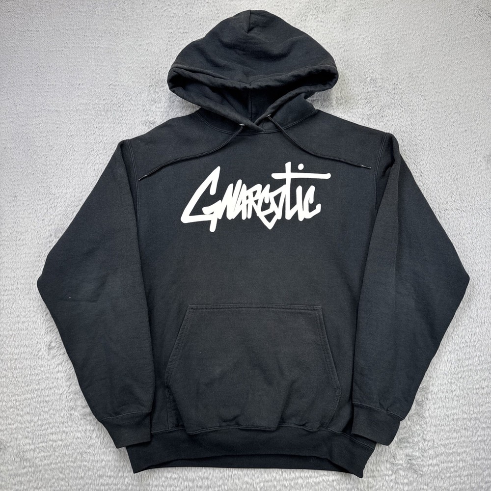 Gnarcotic Mens Medium Black Hoodie Sweatshirt Streetwear Graphic Pullover