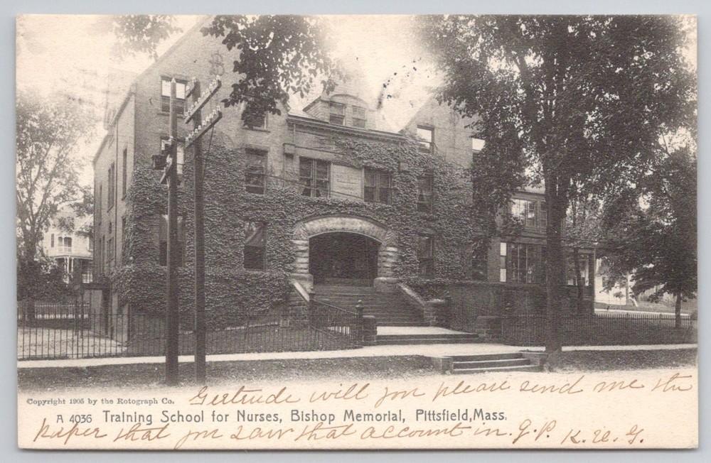 1906 Pittsfield MA Bishop Memorial Nurses Training School Rotograph Postcard