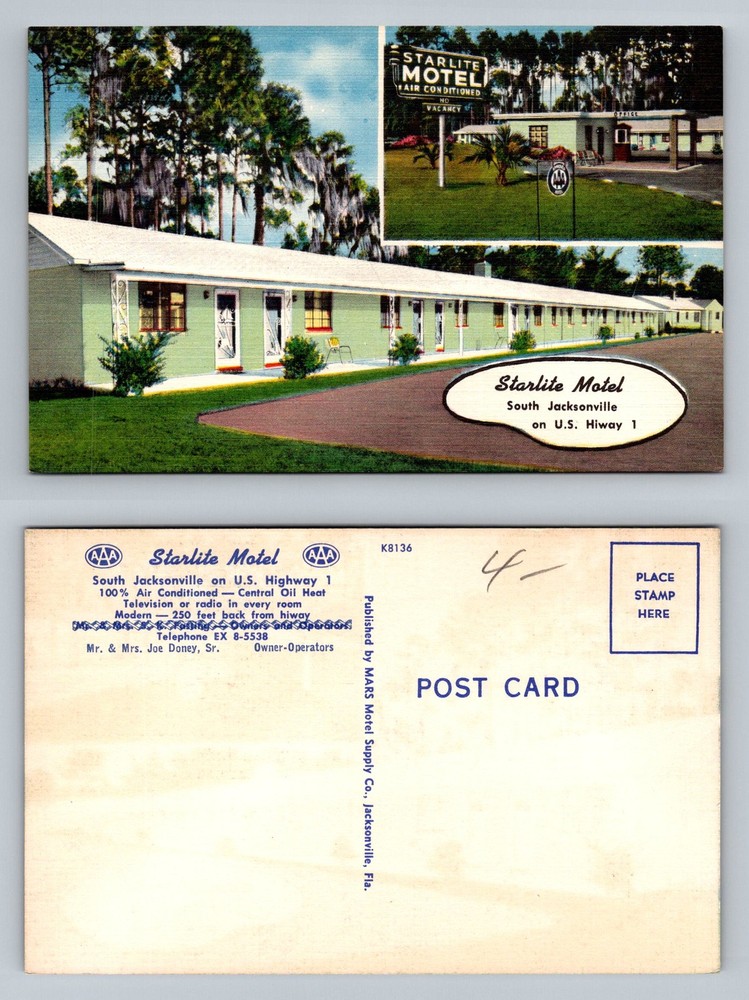 Jacksonville, FL-Florida, Starlite Motel U.S. On Highway 1 Vintage Postcard
