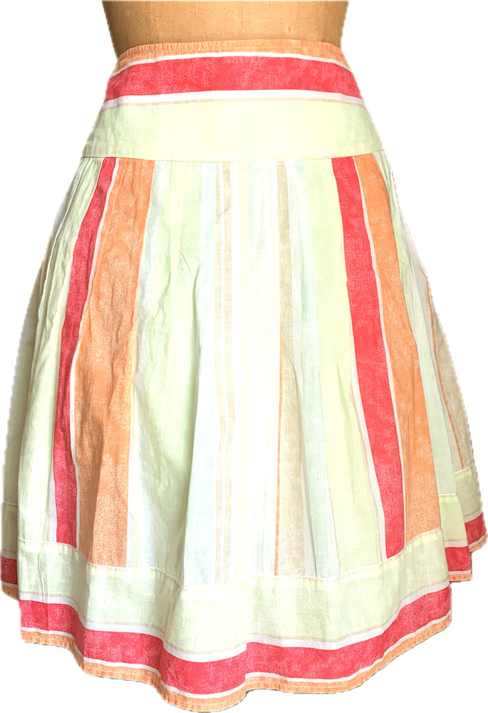 City Unltd Vintage Cotton Skirt 10 Striped Pleated Lined Rainbow Pastel Midi