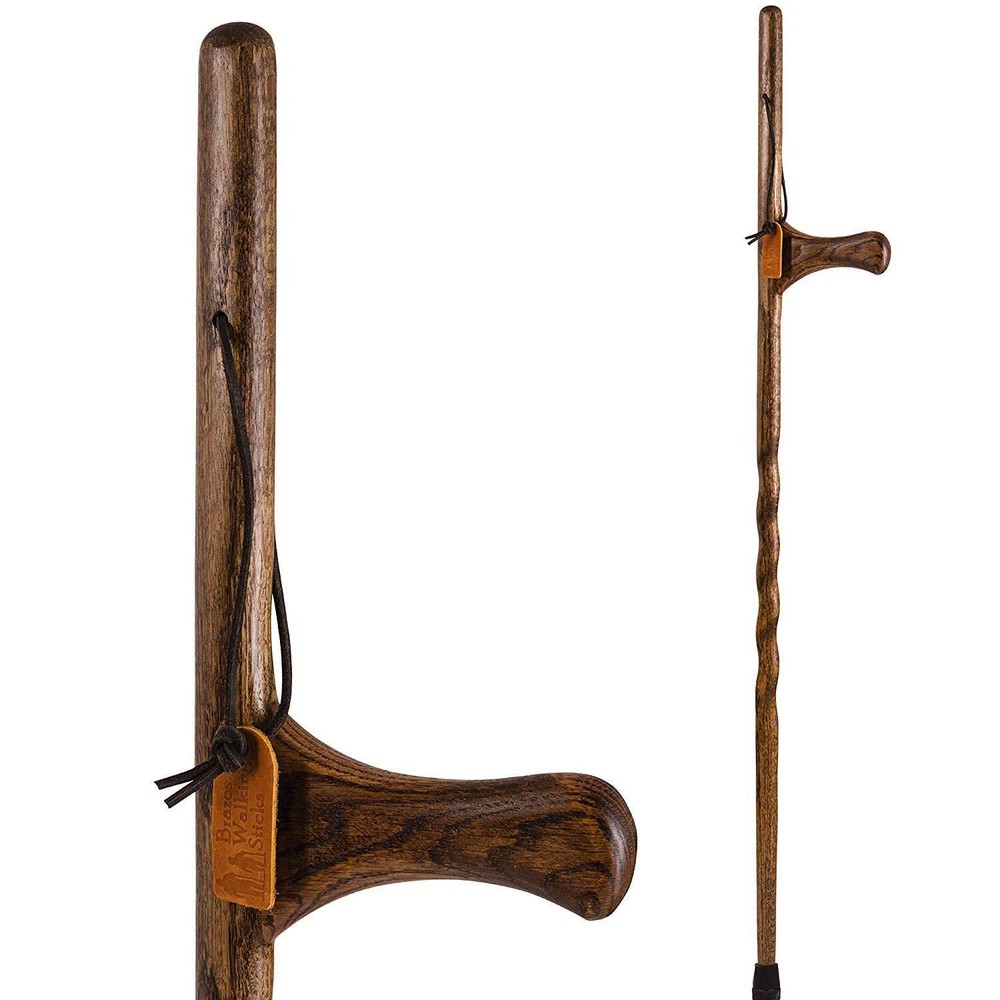 Handcrafted Wood Walking Stick, Twisted Oak, Dual Purpose Style Handle, for M...