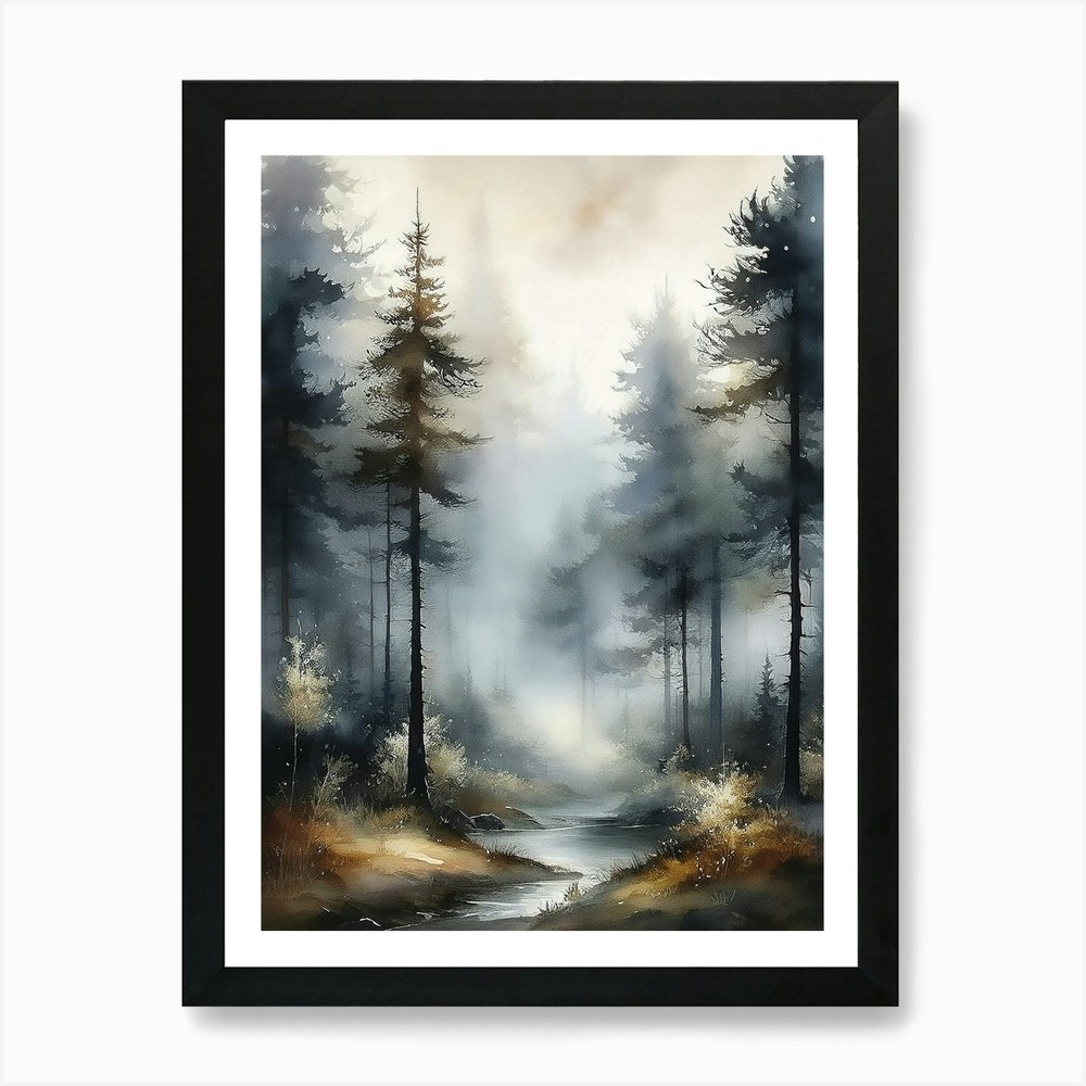 Misty Trees Wall Art Print, Misty F Framed Wall Art Poster Canvas Print Picture
