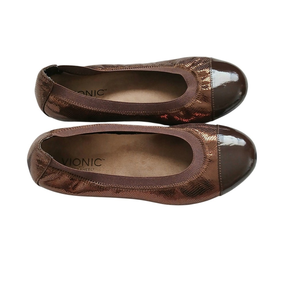Vionic Allora Ballet Flats Shoes Women’s 7 Copper Brown Orthaheel Comfort
