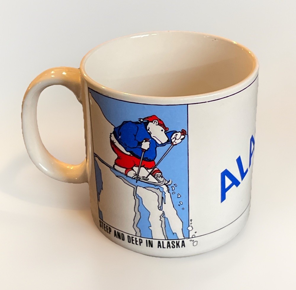 Rare Vintage 1988 ACE Alaska Souvenir Coffee Mug Cup Skiing Polar Bear
