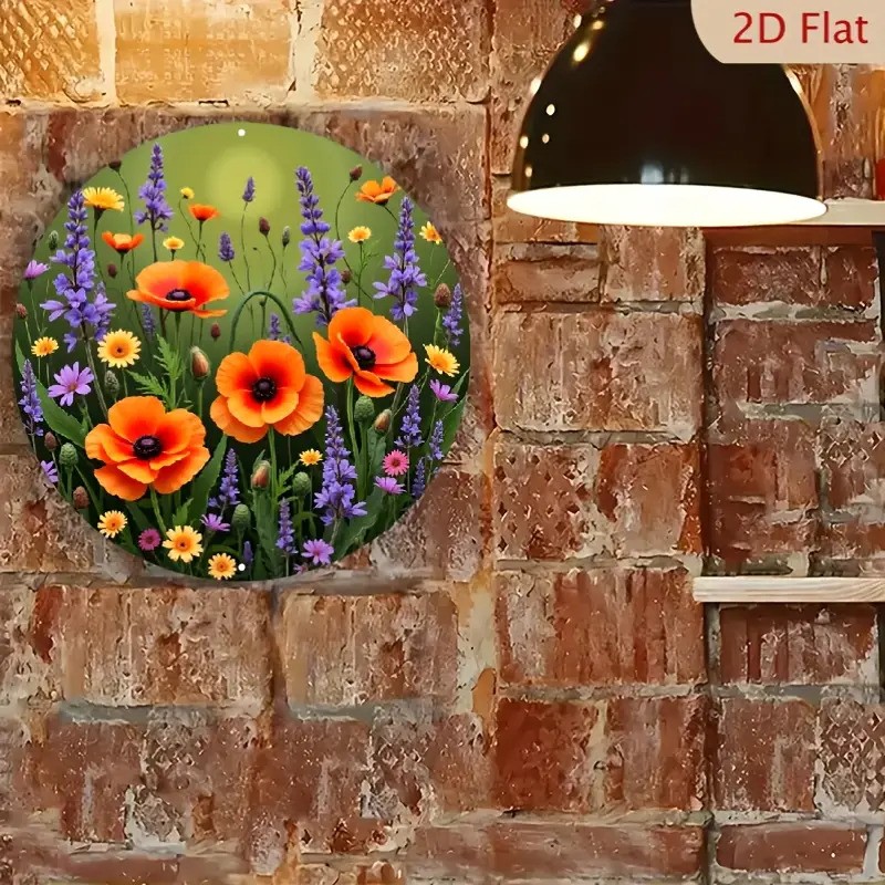 Vibrant Floral Round Metal Wall Art Colorful Flowers