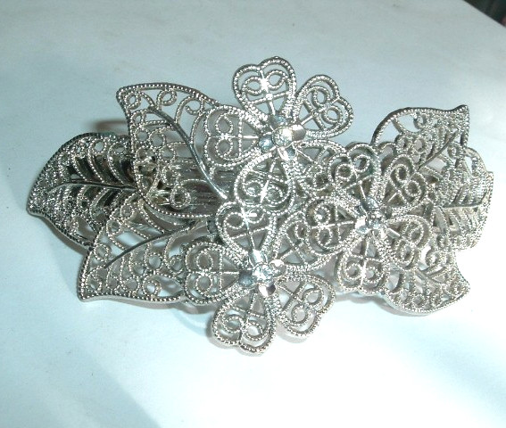 Vintage Lacy Beaded Silver and Rhinestone Floral 4