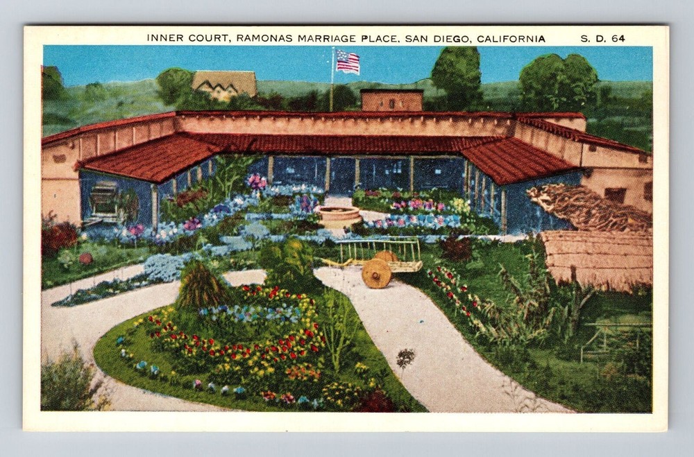 San Diego CA-California Inner Court Ramona's Marriage Place Vintage Postcard