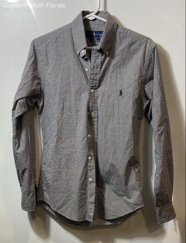 Ralph Lauren Mens Black White Gingham Long Sleeve Slim Button-Up Shirt Size XS