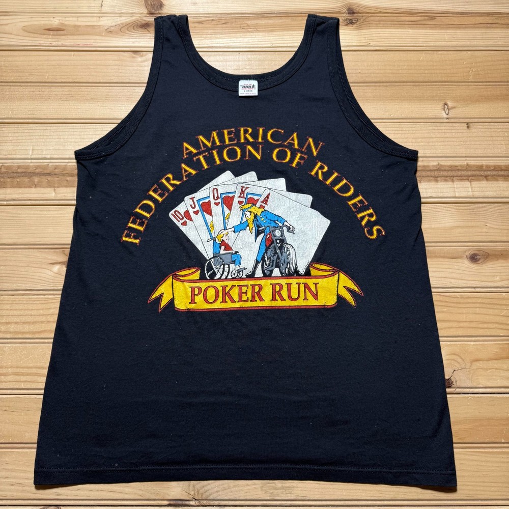 Vintage 80s American Federation Of Riders Poker Run Ohio Biker Tank Top Large