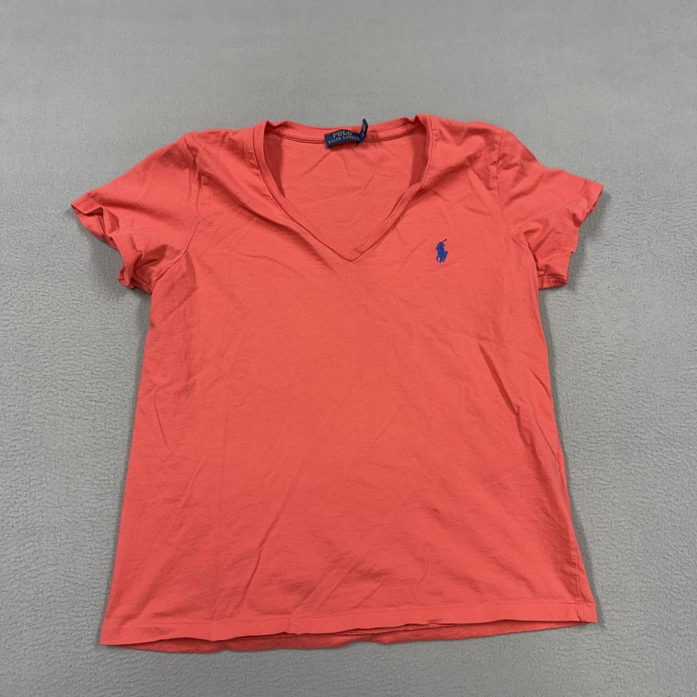 Polo Ralph Lauren Shirt Womens Large Pink V Neck Short Sleeve Pony Logo Tee