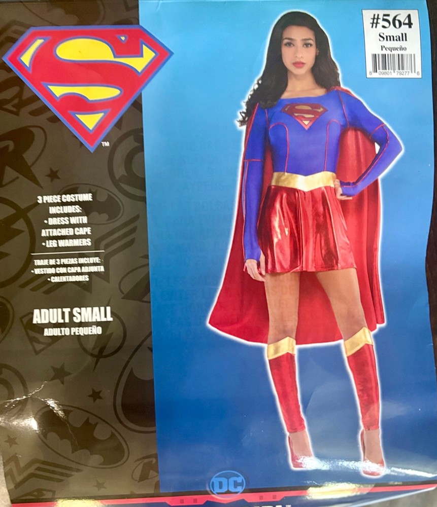 DC Supergirl Women's Halloween Costume 3 Piece Cape Dress Small Blue Red