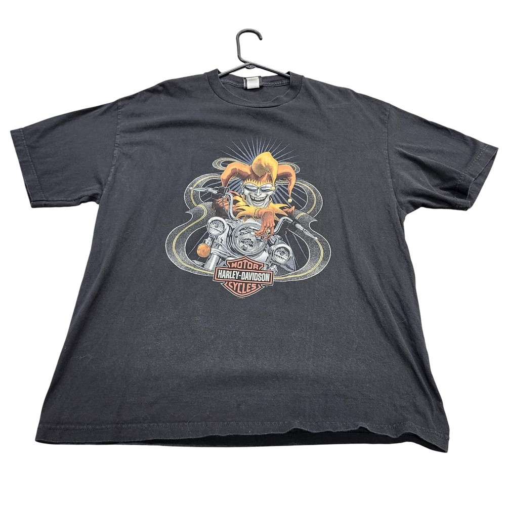 Harley-Davidson Shirt Mens XL Black Jester Motorcycle Graphic Tee Cowboy Biker