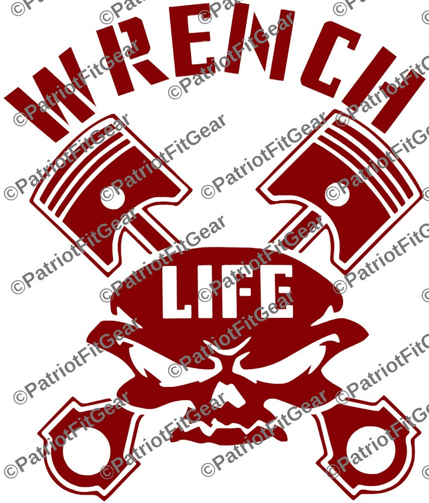 Wrench Life,Mechanic,Gear Head,Wrenching,Skull,Pistons,Stickers,Vinyl Decal